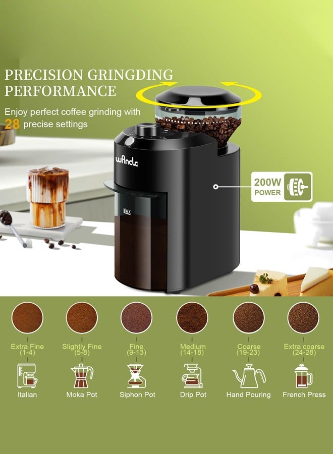 وانكل مطحنة قهوة احترافية | 28 إعدادًا دقيقًا ومطحنة قهوة كهربائية بقوة 200 واط للإسبريسو والقهوة الفرنسية والقهوة التركية، لون أسود - Image 2