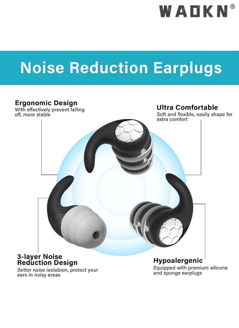 WAOKN - Silicone Sound Insulation and Noise Reduction Earplugs Noise Filter Suitable for Sleeping Swimming and Flight, Waterproof Three-Layer Silent Black Earplugs Reusable and Easy to Clean - Image 1