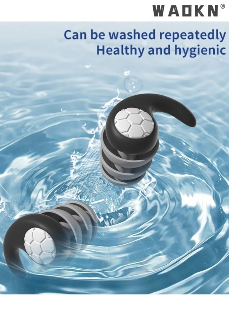WAOKN - Silicone Sound Insulation and Noise Reduction Earplugs Noise Filter Suitable for Sleeping Swimming and Flight, Waterproof Three-Layer Silent Black Earplugs Reusable and Easy to Clean - Image 1
