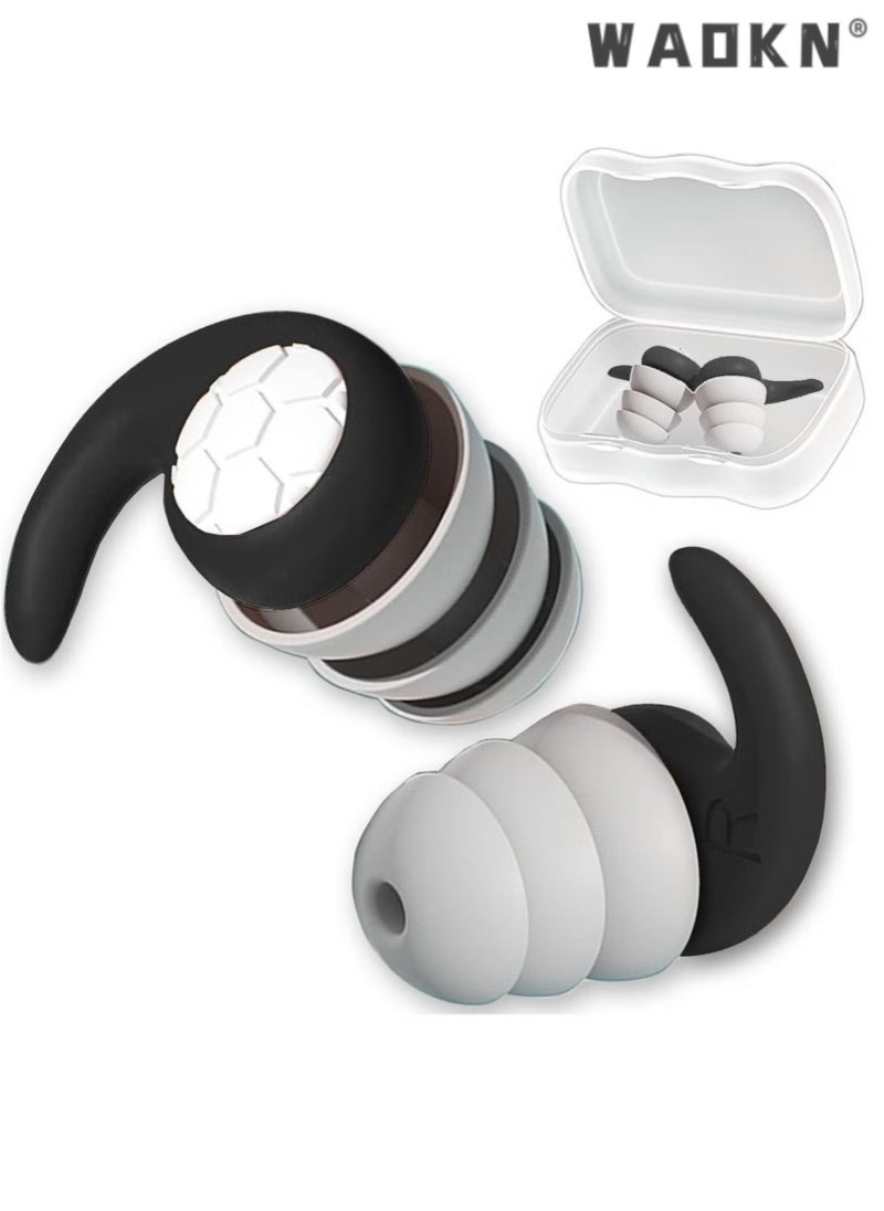 WAOKN - Silicone Sound Insulation and Noise Reduction Earplugs Noise Filter Suitable for Sleeping Swimming and Flight, Waterproof Three-Layer Silent Black Earplugs Reusable and Easy to Clean - Image 1