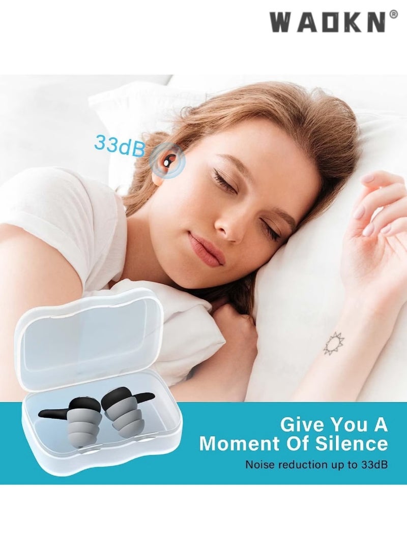 WAOKN - Silicone Sound Insulation and Noise Reduction Earplugs Noise Filter Suitable for Sleeping Swimming and Flight, Waterproof Three-Layer Silent Black Earplugs Reusable and Easy to Clean - Image 1