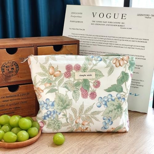 STARDW Aesthetic Floral Makeup Bag Cute Small Cosmetic Bags for Women Girls, Travel Toiletry Bag Large Capacity Zipper Makeup Pouch, Purse Organizer Pouches (Berry) - Image 2