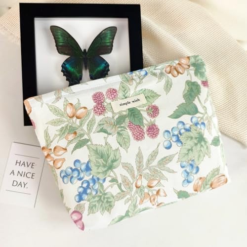STARDW Aesthetic Floral Makeup Bag Cute Small Cosmetic Bags for Women Girls, Travel Toiletry Bag Large Capacity Zipper Makeup Pouch, Purse Organizer Pouches (Berry) - Image 3