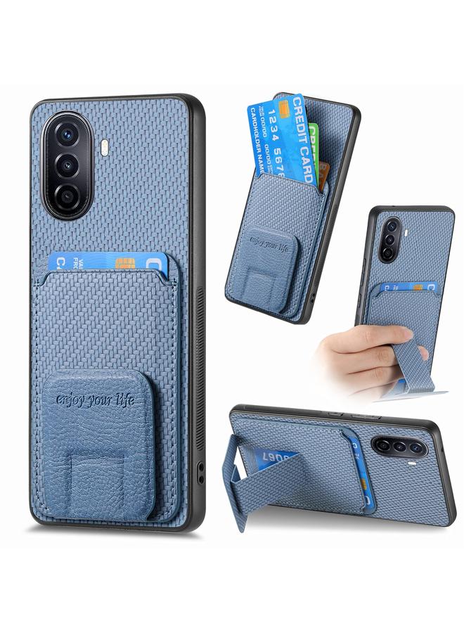 زبون جراب لهاتف Huawei Nova Y70/Y70+/Enjoy 50 مصنوع من ألياف الكربون مع حامل قابل للطي - Image 1