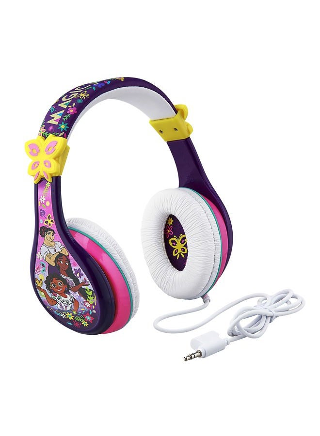 eKids Disney Encanto Headphones for Kids, Wired, Purple, Over Ear, Volume Control, Tangle Free, 3.5mm Jack, Includes Headphone Splitter - Image 1