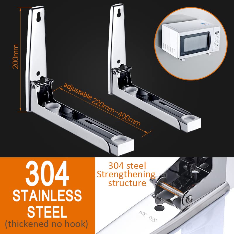 Hovico Universal Stainless Steel Microwave Mount Bracket  Support Frame Steel Foldable Stretch Shelf Rack Microwave Oven Wall Mount Bracket Stainless Silver - Image 2