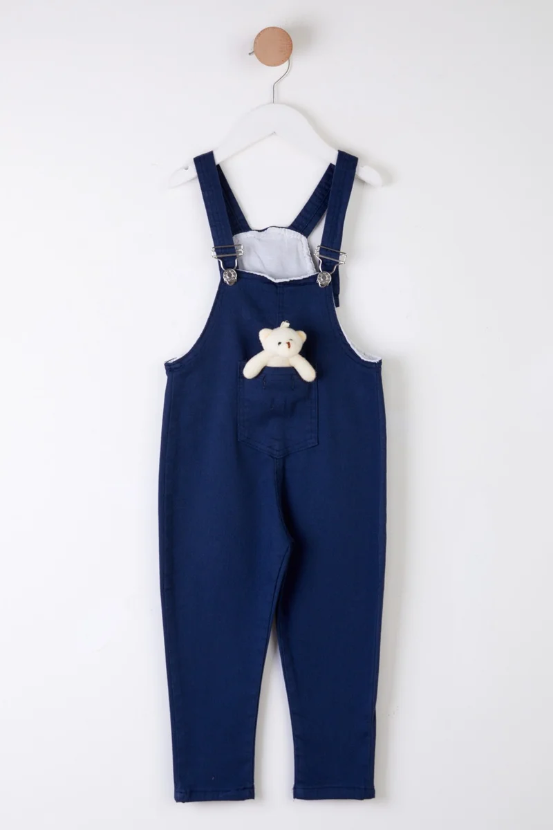 Tofisa Girls Navy Blue Teddy Bear Overalls - 25358