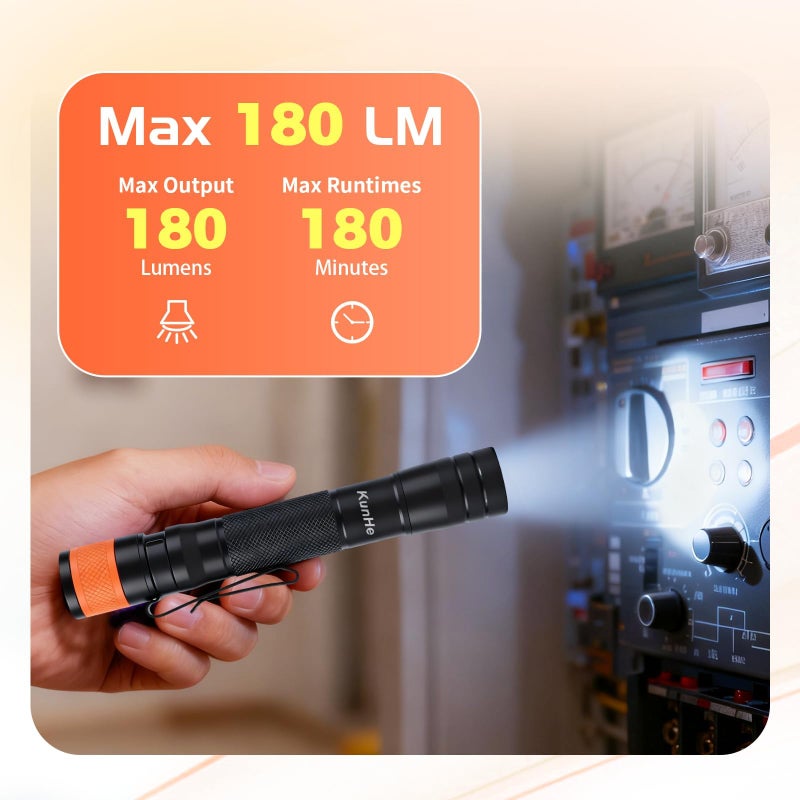 KunHe 180 Lumen LED Portable Rechargeable Pen Flashlight 2-Pack Waterproof Pocket Flash Light Single Mode Easy to Use with Clip Suitable for Inspection Camping and Daily Use Men's Christmas Gifts - Image 3