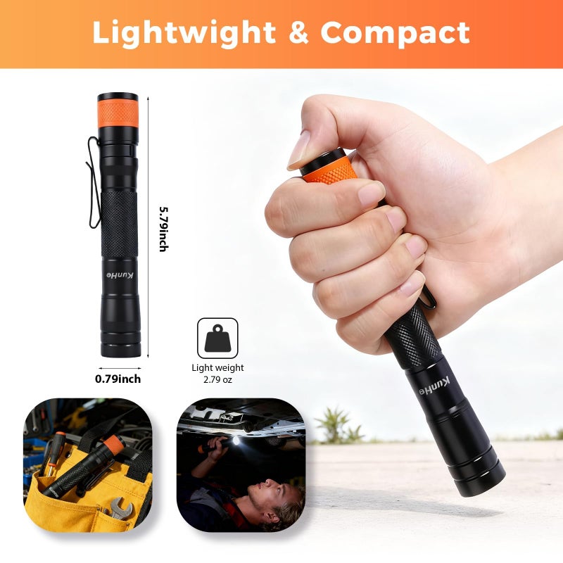 KunHe 180 Lumen LED Portable Rechargeable Pen Flashlight 2-Pack Waterproof Pocket Flash Light Single Mode Easy to Use with Clip Suitable for Inspection Camping and Daily Use Men's Christmas Gifts - Image 2