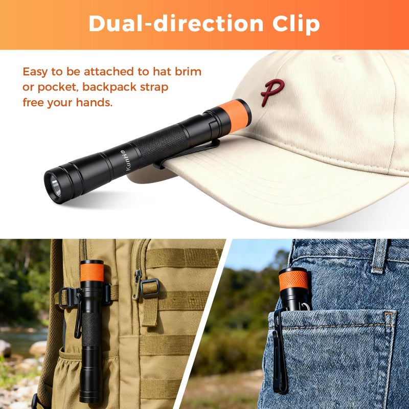 KunHe 180 Lumen LED Portable Rechargeable Pen Flashlight 2-Pack Waterproof Pocket Flash Light Single Mode Easy to Use with Clip Suitable for Inspection Camping and Daily Use Men's Christmas Gifts - Image 5
