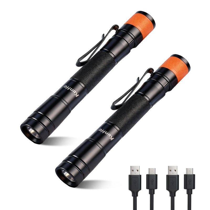 KunHe 180 Lumen LED Portable Rechargeable Pen Flashlight 2-Pack Waterproof Pocket Flash Light Single Mode Easy to Use with Clip Suitable for Inspection Camping and Daily Use Men's Christmas Gifts - Image 1