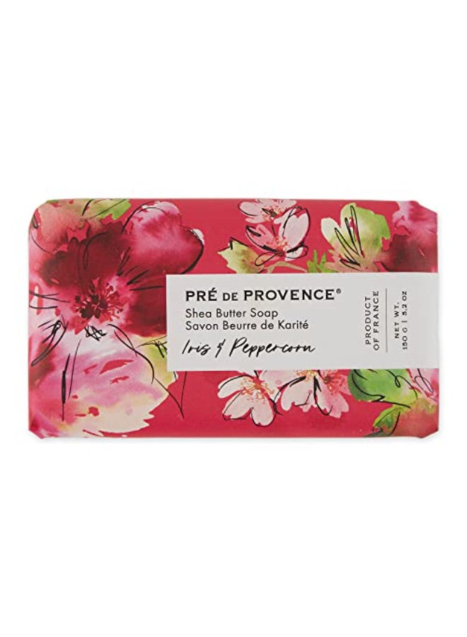Pre de Provence Wrapped Artisanal Soap Bar Organic Shea Butter Enriched Natural French Skincare Quad Milled for a Rich Smooth Lather Iris Peppercorn 150 Gram - Image 1
