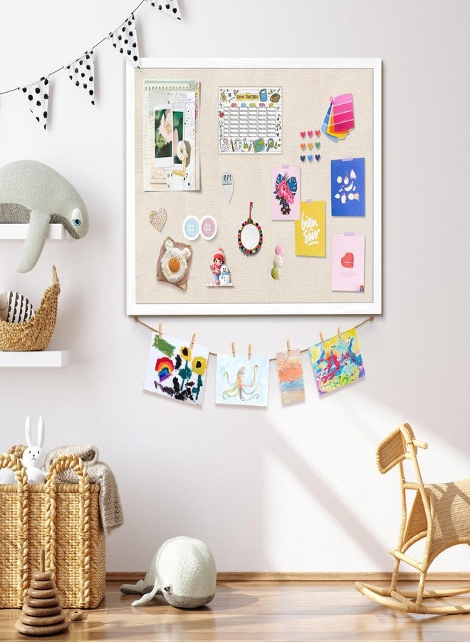 Emfogo Large Bulletin Board 23x18inch with Linen Rope Cork Boards Wall Decor Picture Framed Display Board Hanging Pin Board Vision Board Bulletin Cork Board for School Office Room Home Vintage White - Image 4