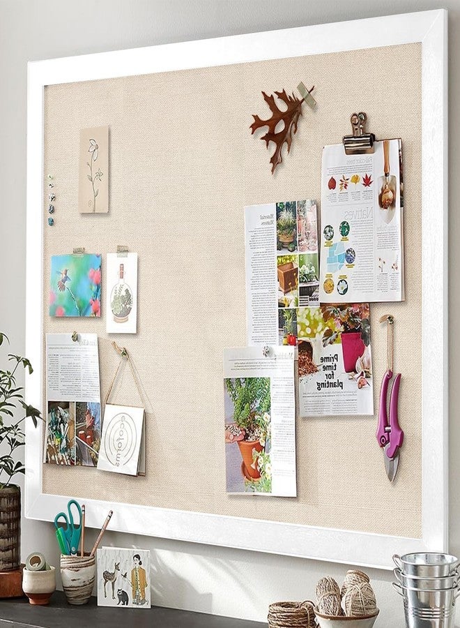 Emfogo Large Bulletin Board 23x18inch with Linen Rope Cork Boards Wall Decor Picture Framed Display Board Hanging Pin Board Vision Board Bulletin Cork Board for School Office Room Home Vintage White - Image 2