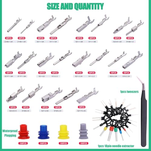 Twidec/755PCS Car Electrical Wire Terminal Pins Connector Kit 21Type 1/1.5/1.8/2.2/2.8/3.5mm Auto Electric Connector Pins Terminal Non-Insulated Plug Removal Male Female Crimp Pins - Image 2