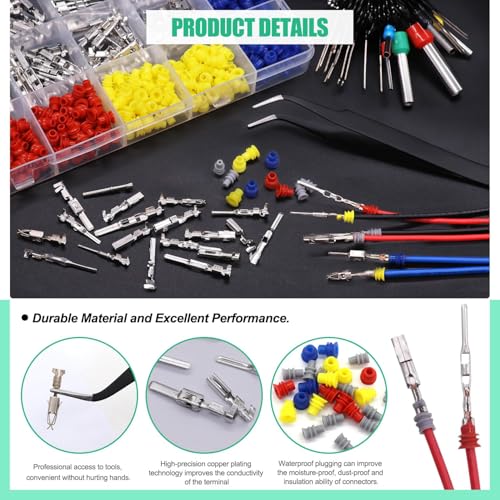 Twidec/755PCS Car Electrical Wire Terminal Pins Connector Kit 21Type 1/1.5/1.8/2.2/2.8/3.5mm Auto Electric Connector Pins Terminal Non-Insulated Plug Removal Male Female Crimp Pins - Image 3