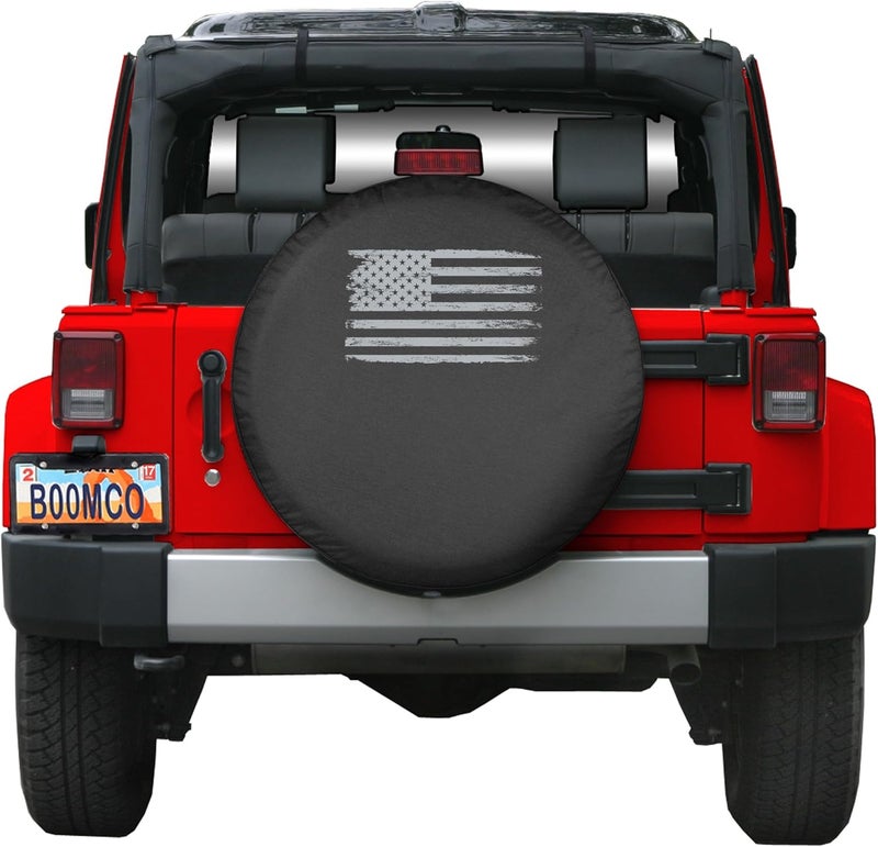 Boomerang 32" Distressed American Flag Spare Tire Cover - Black Denim Vinyl - Image 3