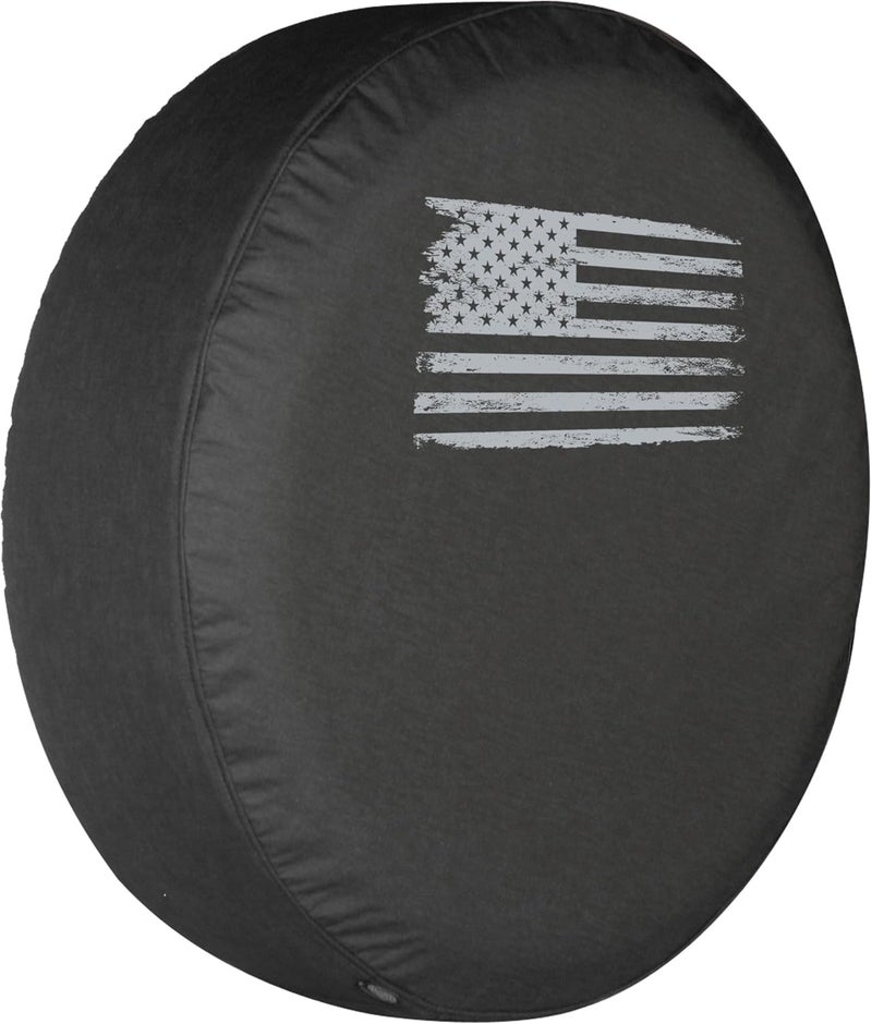 Boomerang 32" Distressed American Flag Spare Tire Cover - Black Denim Vinyl - Image 1