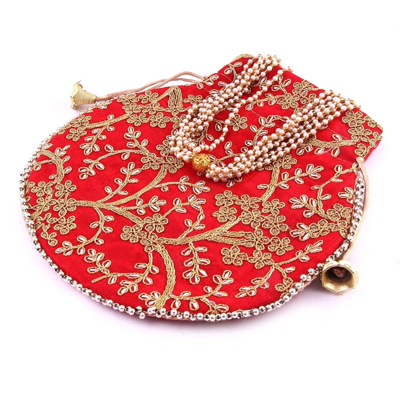BINORI FASHIONS Rajasthani Style Royal Clutch Silk Batwa Bag Combo Wristlets Ethnic Potli for Women's Zari Work Bridal - Image 4