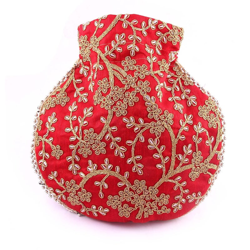 BINORI FASHIONS Rajasthani Style Royal Clutch Silk Batwa Bag Combo Wristlets Ethnic Potli for Women's Zari Work Bridal - Image 3