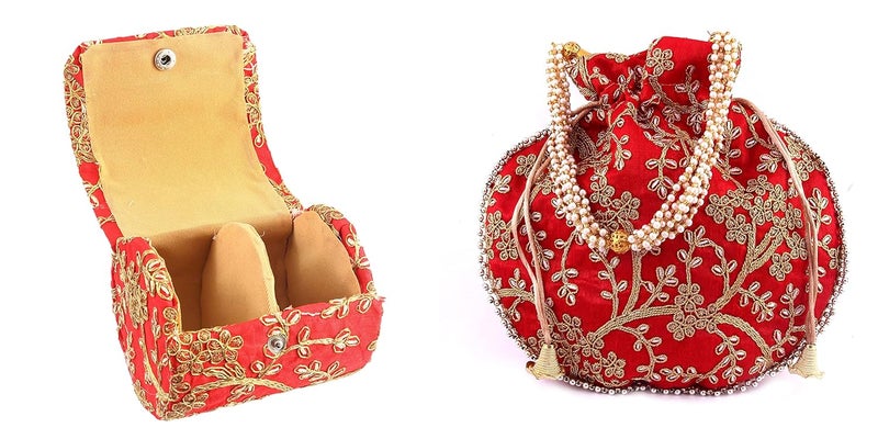 BINORI FASHIONS Rajasthani Style Royal Clutch Silk Batwa Bag Combo Wristlets Ethnic Potli for Women's Zari Work Bridal - Image 1