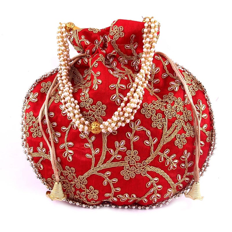 BINORI FASHIONS Rajasthani Style Royal Clutch Silk Batwa Bag Combo Wristlets Ethnic Potli for Women's Zari Work Bridal - Image 2