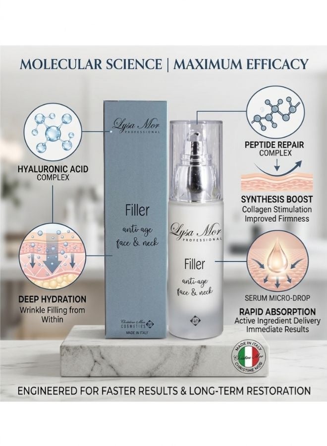 Lysa Mor Anti-Age Filler for Face & Neck – Hyaluronic Acid & Peptides – Italian Luxury Beauty – 30ml - Image 3