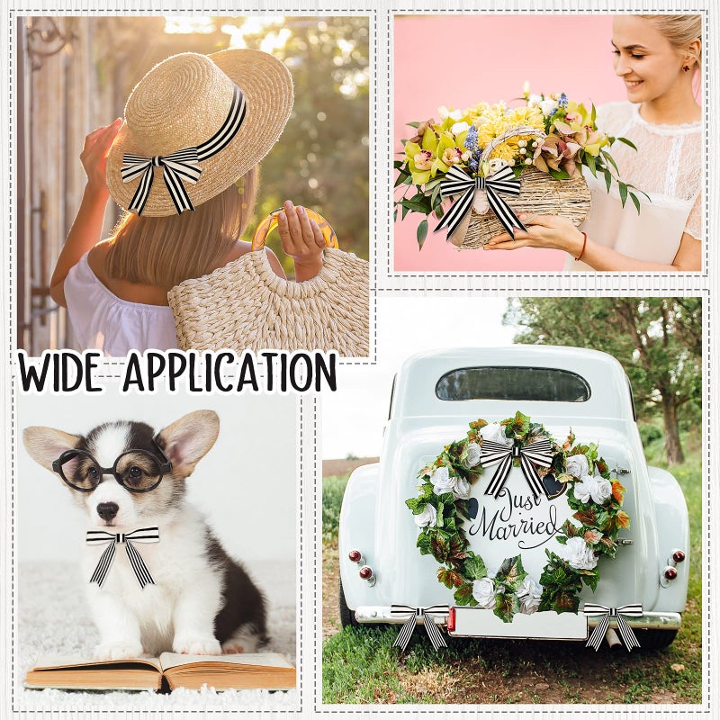 Juinte 3 Rolls 1 Inch x 18 Yards Black White Stripe Ribbon Vintage Striped Fabric Ribbon Natural Cotton Wrapping Accessories for DIY Craft Home Wedding Party Decor, 3 Styles - Image 4