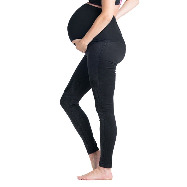 2020 European and American foreign trade supply maternity clothing stitching pleated slim fit comfortable elastic waist support pants pencil pants Navyblue M - Image 2