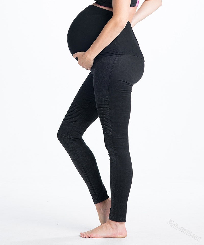 2020 European and American foreign trade supply maternity clothing stitching pleated slim fit comfortable elastic waist support pants pencil pants Navyblue M - Image 5
