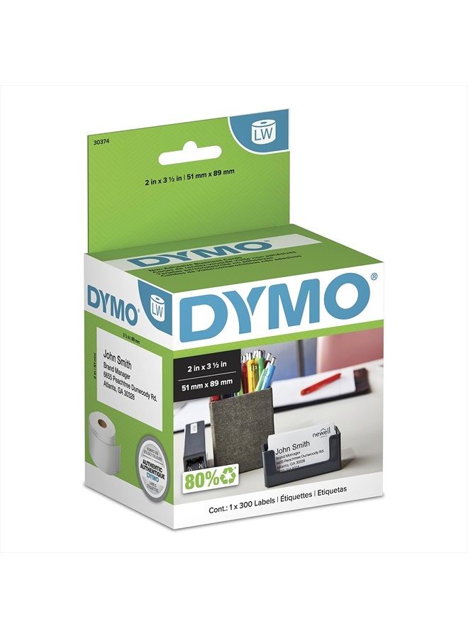 Dymo White 2x3-1/2" Card Stock 300 Per Roll - Image 1