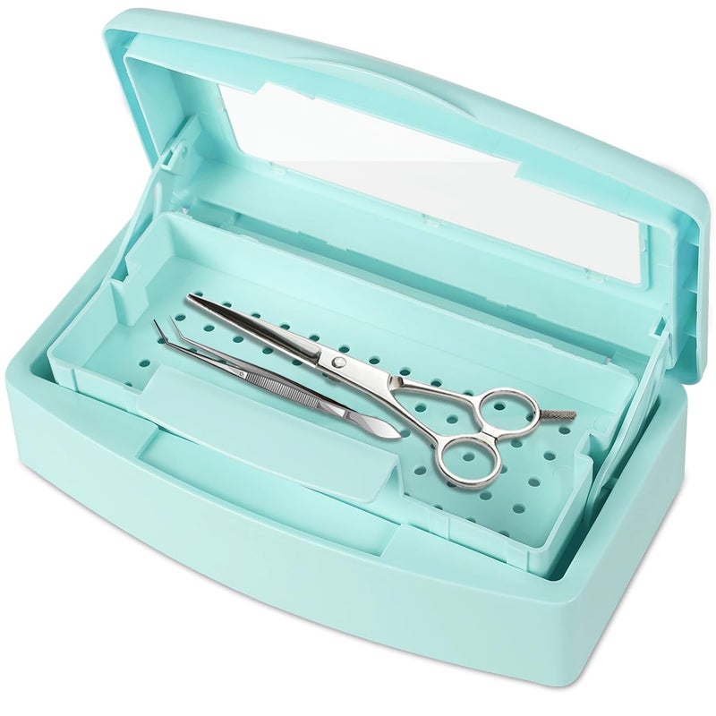 Gusnilo Barbicide Disinfectant Box Nail Art Tools Sanitizing Tray Disinfectant Container Nail Tool Sterilizer Box Plastic Clean Sterilizer Box Storage Organizer for Nail Manicure Tool Light Green