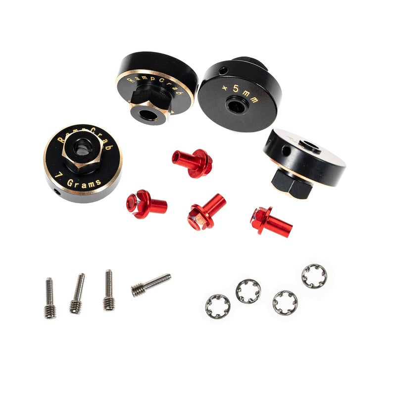 RampCrab Hex Wheel hubs Extension kit 5mm for SCX24 AX24 Brass Extended Hex Hub Wheel Spacers Upgrades Parts for SCX24 Bronco Deadbolt JLU C10 AX24 124 RC Crawler Car Upgrades Accessories Red - Image 3