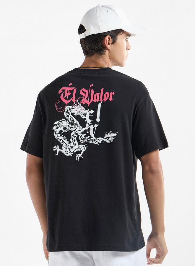 سبلاش فيڤ تيشيرت بياقة ضيقة وأكمام قصيرة وطبعات تنين - Image 3