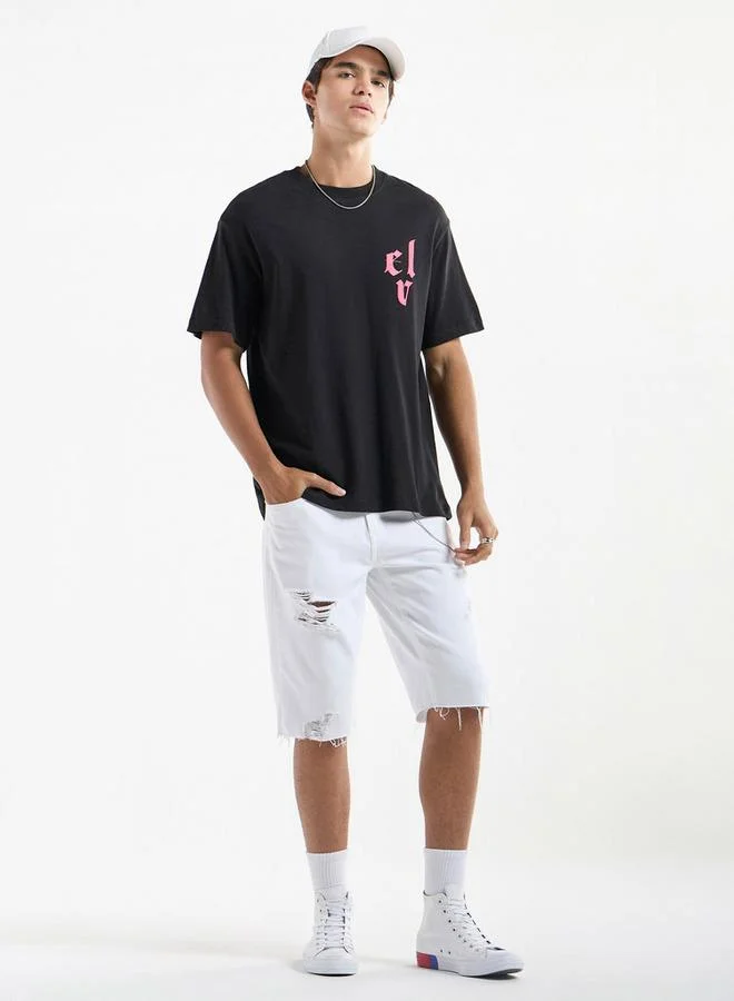 سبلاش فيڤ تيشيرت بياقة ضيقة وأكمام قصيرة وطبعات تنين