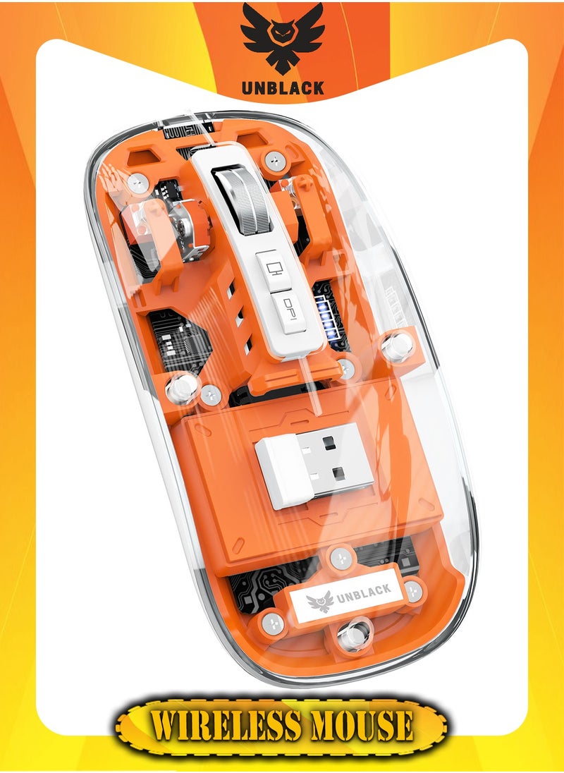 UNBLACK - UNBLACK Wireless Mouse Crystal Transparent, Gaming Adjustable DPI, Triple 2.4G Mode Switching Bluetooth 2, Rechargeable digital display Silent Mouse for PC Laptops Mac iPhone Android - orange - Image 1