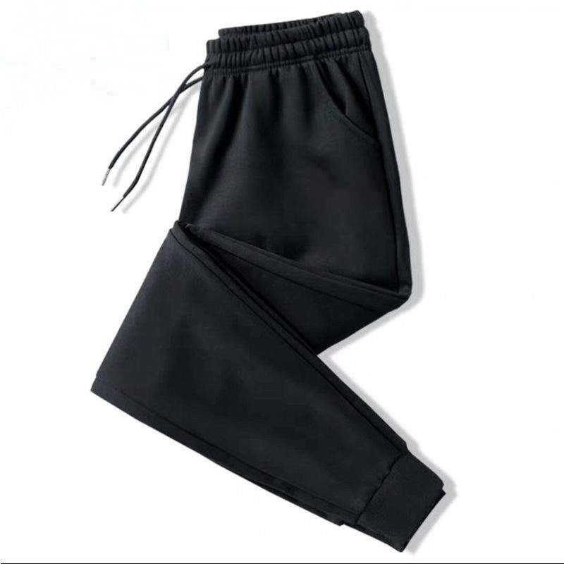 Mens Fleece-Lined Casual Pants Korean Style Bundled Feet Autumn/Winter New Arrival Plus Size Thickened Yellow Zipper Sweatpants Youth [summer style] gongni legged black - no zipper 