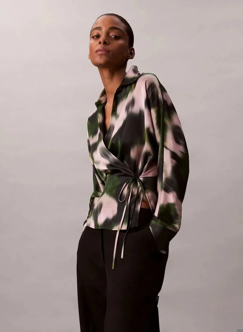 Calvin Klein 19645 CSW25F_P020+1_Black Printed Satin Tie Top for Women | Best Price UAE