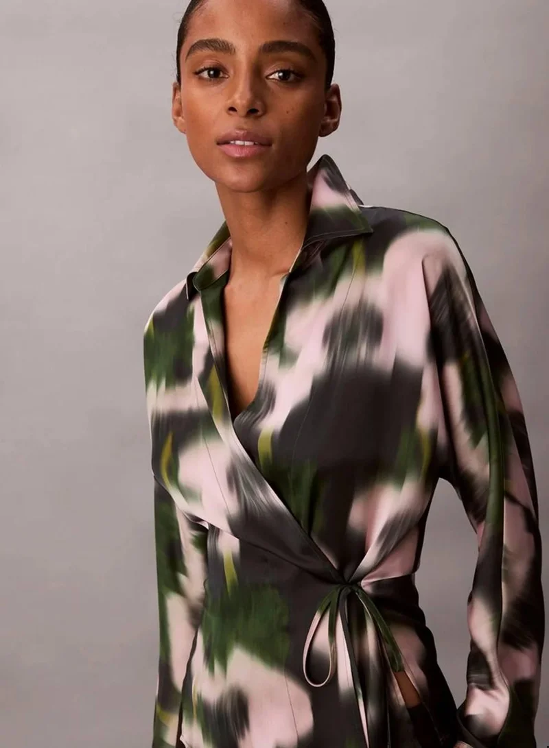 Calvin Klein 19645 CSW25F_P020+1_Black Printed Satin Tie Top for Women | Best Price UAE