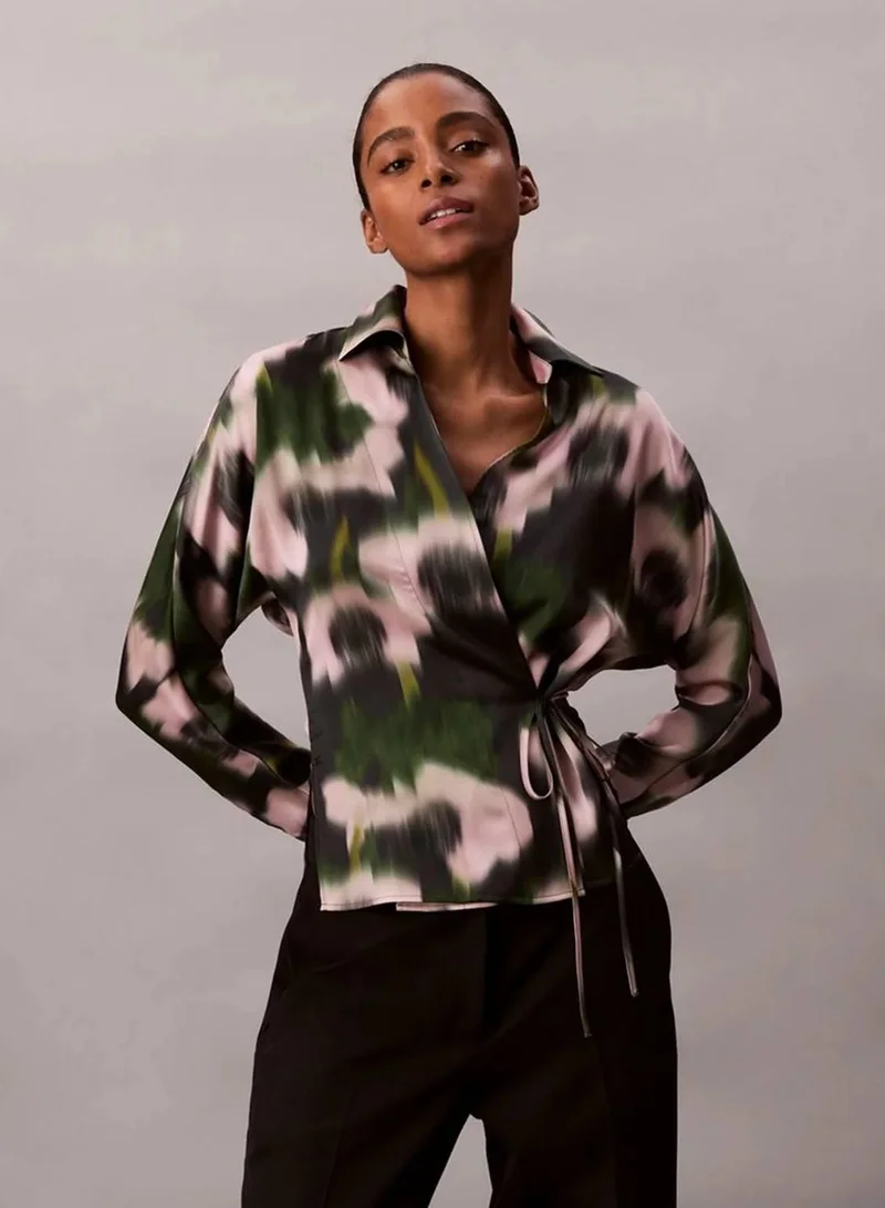Printed Satin Tie Top