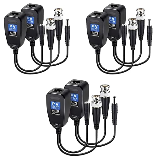 COOLCOLD Video Balun | 8MP (Pack of 3), Passive BNC DC to RJ45 Network Transceiver Cat5/Cat6 Adapter AHD/TVI/CVI/CVBS for Full HD CCTV DVR Security Surveillance Camera System (Black, 3 Pair) - Image 1