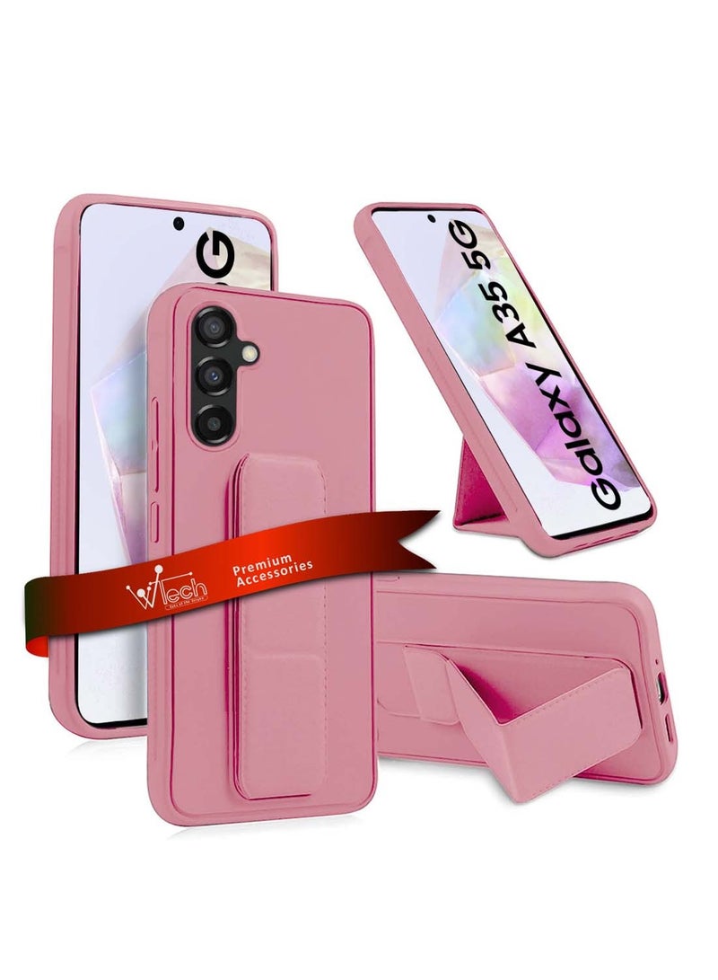 Wtech Samsung Galaxy A35 5G 2024 Hand Grip Foldable Magnetic Kickstand Wrist Strap Finger Grip with Built-in Iron Case Cover - Pink - Image 1