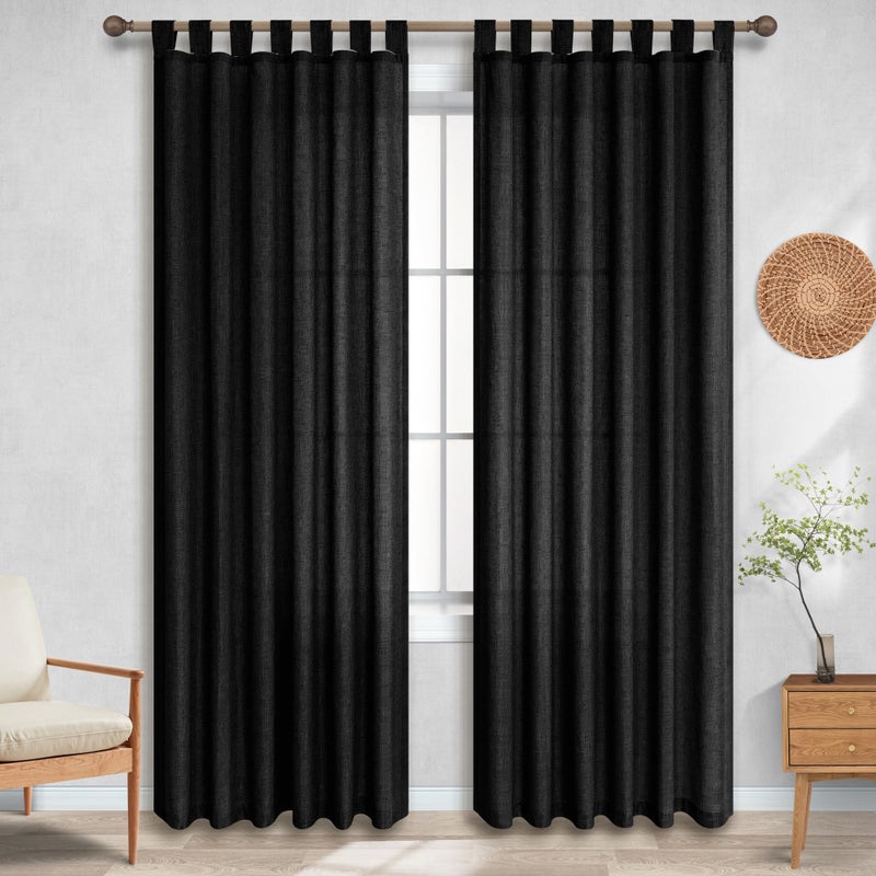 KOUFALL الستائر المطلقة في Koufall Black Linen لغرفة النوم TOP BOHO FARMHOUSE Strtains Gothic Grotains لغرفة المعيشة 84 بوصة طويلة - Image 2