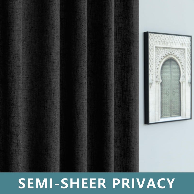 KOUFALL الستائر المطلقة في Koufall Black Linen لغرفة النوم TOP BOHO FARMHOUSE Strtains Gothic Grotains لغرفة المعيشة 84 بوصة طويلة - Image 4