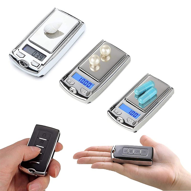 200 G / 0.01G Mini Digital Pocket Scale, Precision Mini Portable Gram Scale with Ring Keychain, Multi-Function Car Key Shape Electronic Scale for Jewelry, Food (Silver) - Image 2