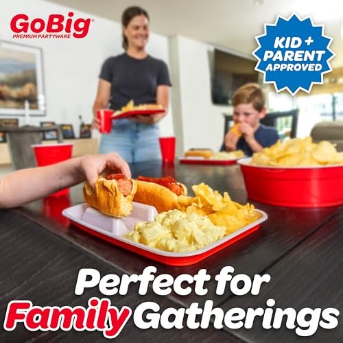 GoBig Hot Dog Food Trays with Dividers - 36 Pack Disposable Red Party Cup Hot Dog Plates for Parties, BBQs, & More - Image 3