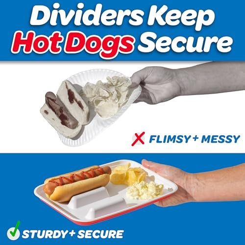 GoBig Hot Dog Food Trays with Dividers - 36 Pack Disposable Red Party Cup Hot Dog Plates for Parties, BBQs, & More - Image 4