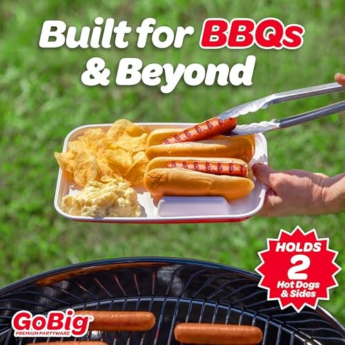 GoBig Hot Dog Food Trays with Dividers - 36 Pack Disposable Red Party Cup Hot Dog Plates for Parties, BBQs, & More - Image 2