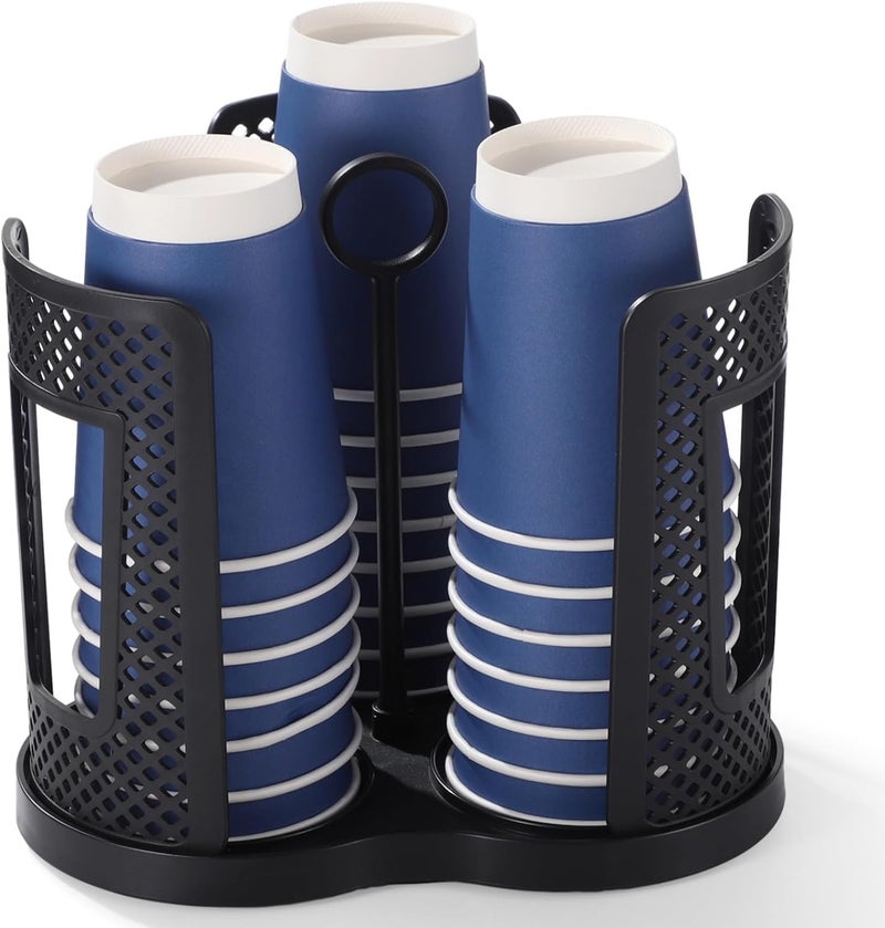 Paper And Plastic Cups Rotating Drink Storage Organizer, Black Plastic Cup Holder With Breathable Slots For Drying, Simple To Assemble, Great For Home, Cafes, Offices - Image 1