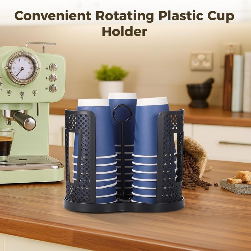 Paper And Plastic Cups Rotating Drink Storage Organizer, Black Plastic Cup Holder With Breathable Slots For Drying, Simple To Assemble, Great For Home, Cafes, Offices - Image 2